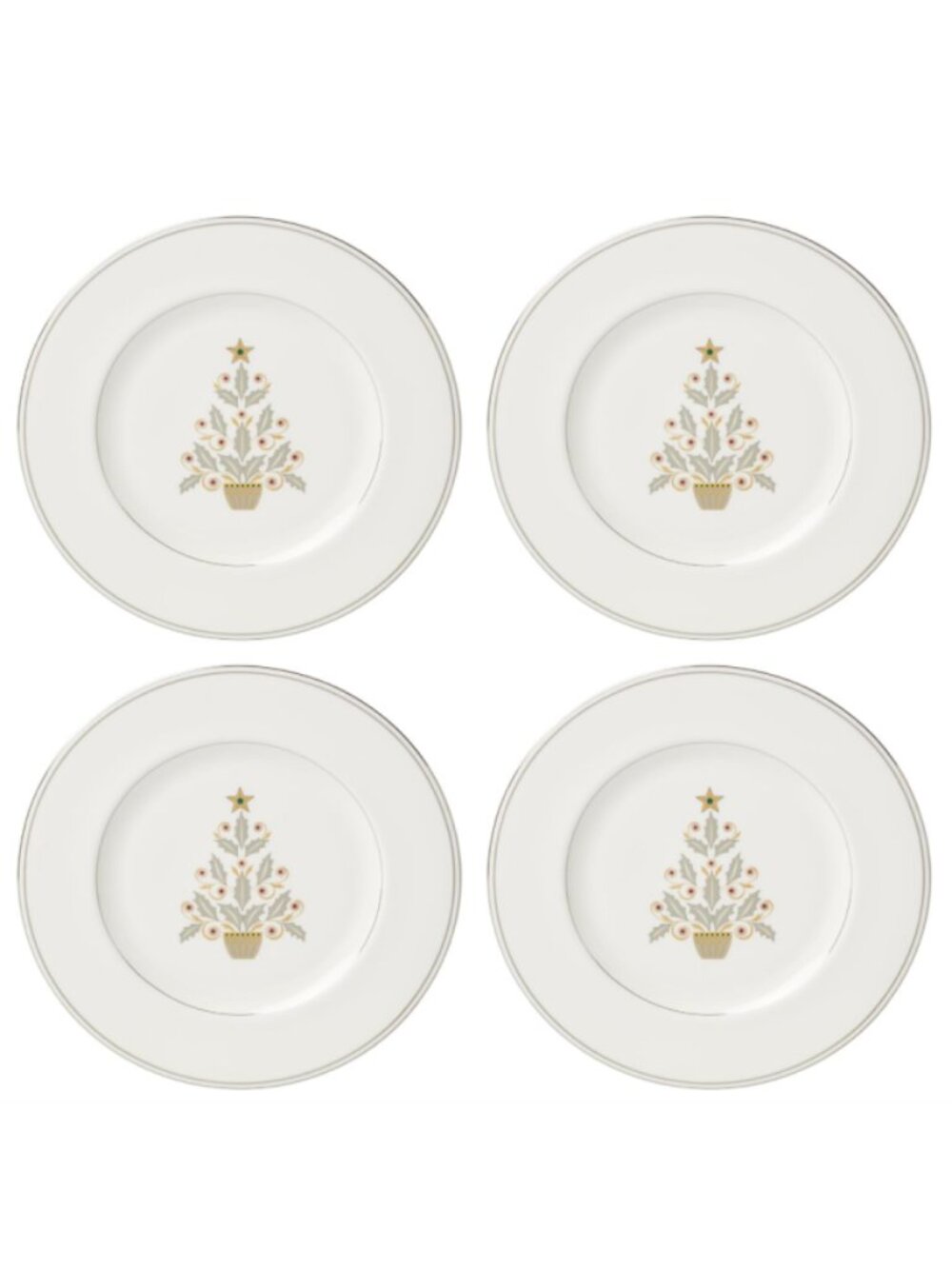 Lenox Federal Platinum Tree Accent Plates | Set of 4 | NEW in Original‎ Box